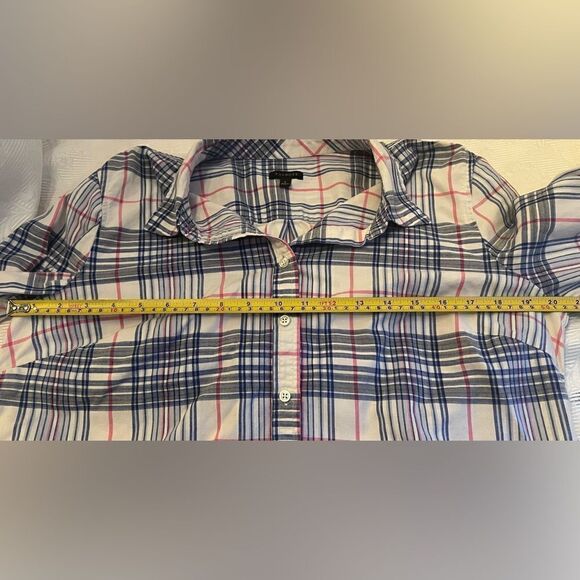 Talbots Button Down Plaid Shirt Size Large 100% Cotton White Blue Red - Picture 4 of 8